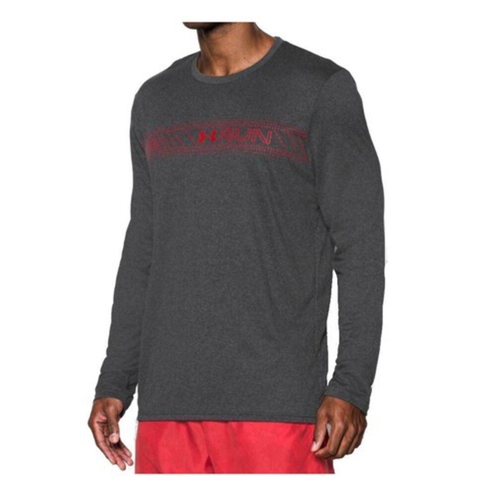 Under Armour Men's Gray Run Graphic Long Sleeve Fitted Heatgear T-shirt XL XXL -